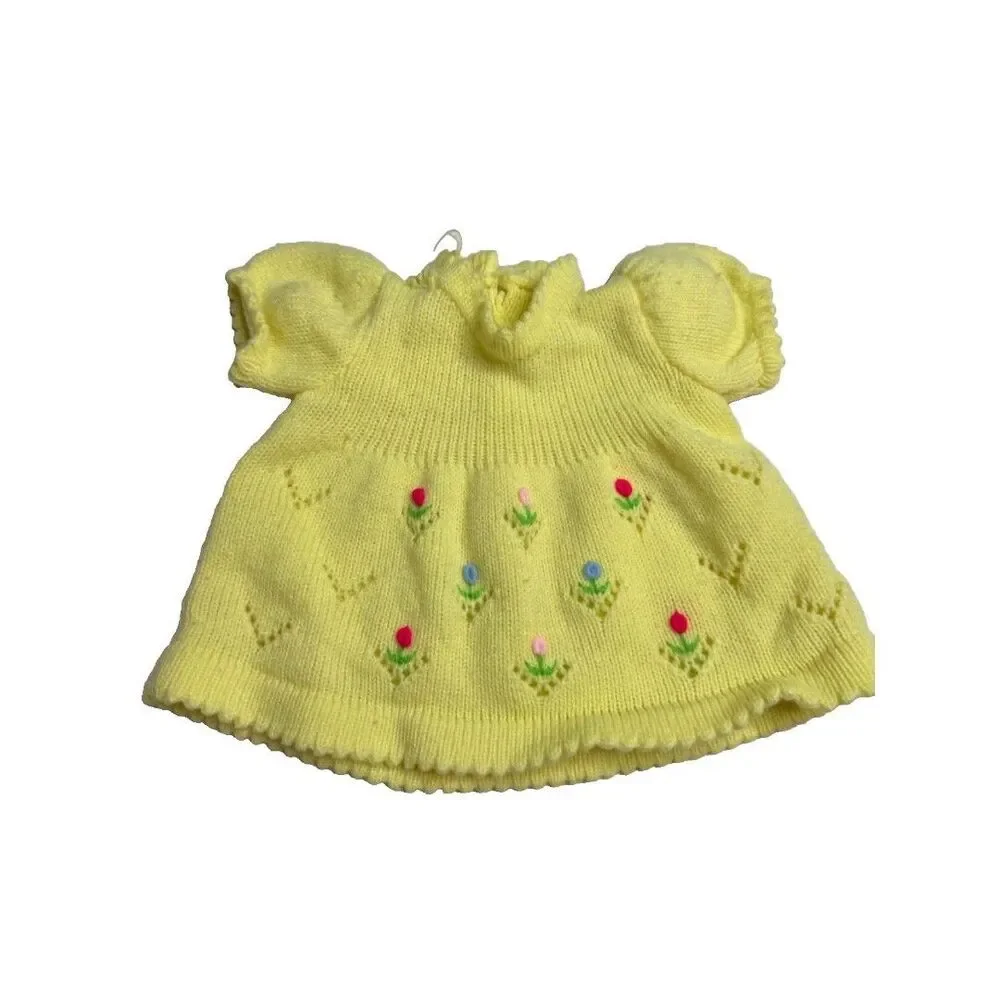 Vintage Handmade Yellow Crochet Baby Flowers Dress 3-6 Months